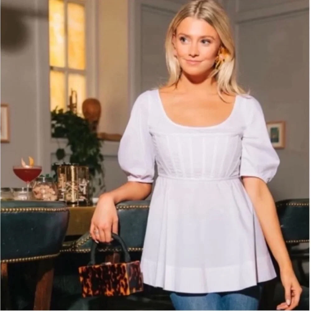 NWT Tuckernuck White Neely Puff Sleeve Blouse SzS